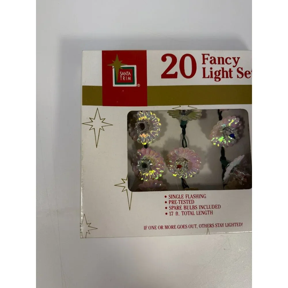 Christmas Tree Lights Vintage Santa Trim 20 Fancy Light Set Iridescent Flowers